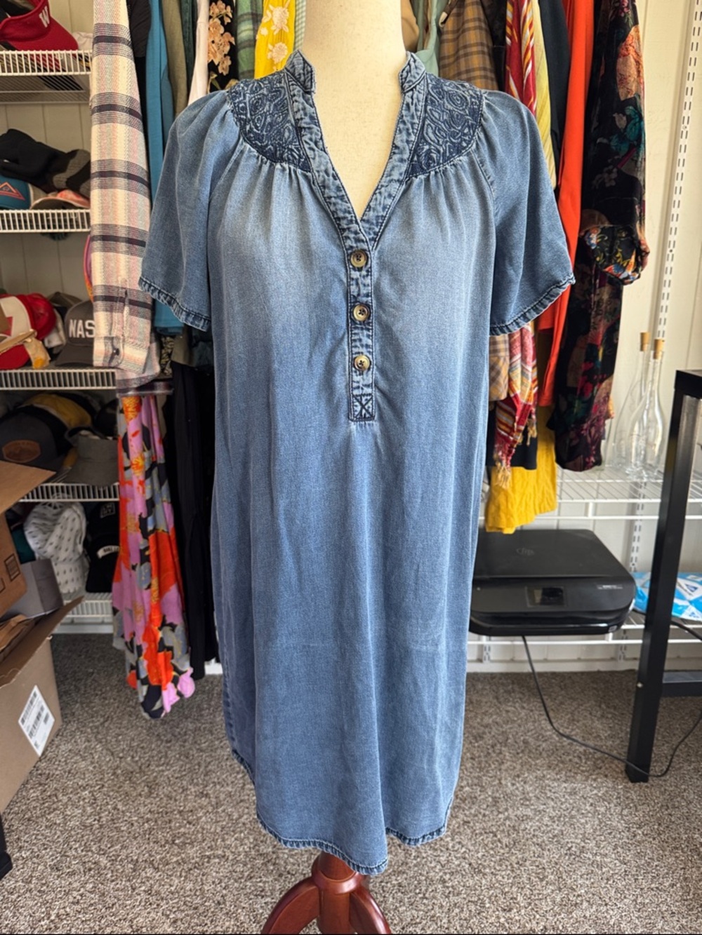 Pilcro Light Blue Denim Tunic with Embroidered Yoke